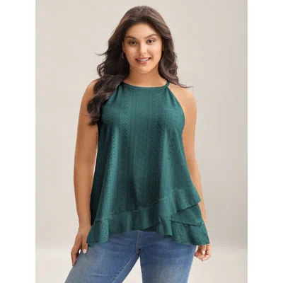 Bloomchic Women's Plus Size Textured Knit Overlap Hem Tank Top Darkslategray Casual Relaxed Fit Boxy Round Nec