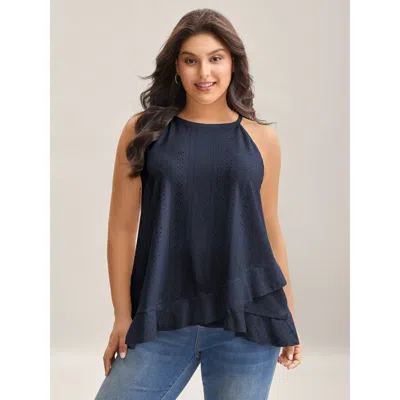 Bloomchic Women's Plus Size Textured Knit Overlap Hem Tank Top Indigo Casual Relaxed Fit Boxy Round Neck 12/l In Purple