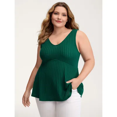 Bloomchic Women's Plus Size Textured Knit V-neck Cinched-waist Tank Top Teal Casual X-line 12/l In Blue
