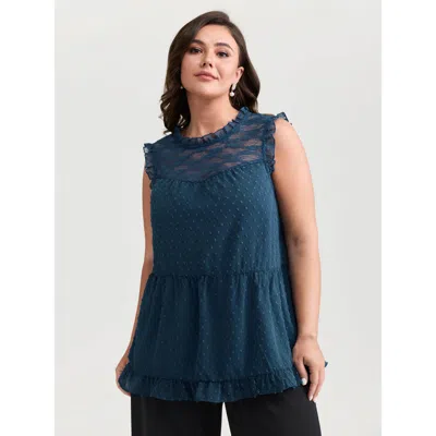 Bloomchic Women's Plus Size Textured Lace Trim Ruffled Tank Top Aegean Elegant A-line 30/6x In Blue