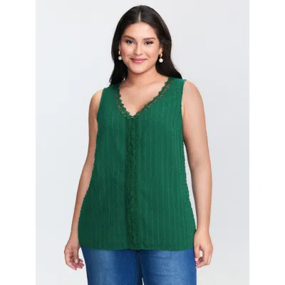 Bloomchic Women's Plus Size Textured Lace V-neck Tank Top Emerald Elegant A-line 10/m In Green