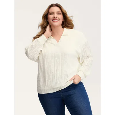Bloomchic Women's Plus Size Textured Lapel Collar Stretchy Hem Sweatshirt Beige Casual 12/l In Sand
