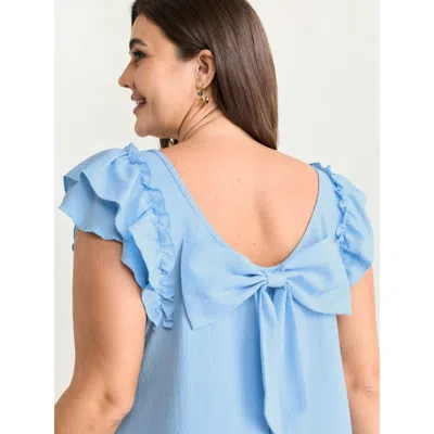 Bloomchic Women's Plus Size Textured Layered Flutter Sleeve Bowknot Blouse Stone Solid Elegant Short Sleeve Ro In Gray