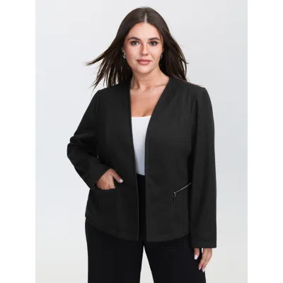 Bloomchic Women's Plus Size Textured Lined Zipper Pocket Blazer Black Sleeve Long Sleeve 10/m