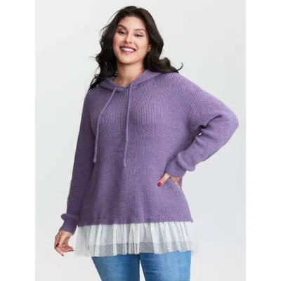 Bloomchic Women's Plus Size Textured Mesh Hooded Pullover Mauve Not Graphics Long Sleeve Hooded Neck 30/6x In Purple