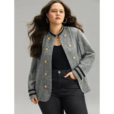 Bloomchic Women's Plus Size Textured Metal Detail Contrast Trim Coat Dimgray Texture 10/m