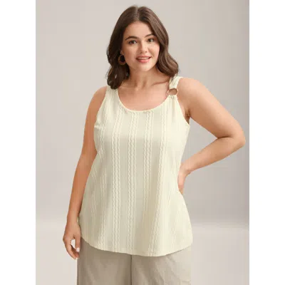 Bloomchic Women's Plus Size Textured Metal Ring Sheer Tank Top Beige Vacation A-line 10/m In Sand