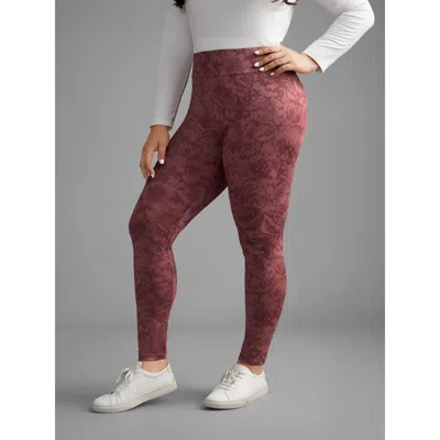 Bloomchic Women's Plus Size Textured Mid Rise Skinny Leggings Rouge High Stretch Skinny Fit Mid Rise Everyday  In Red