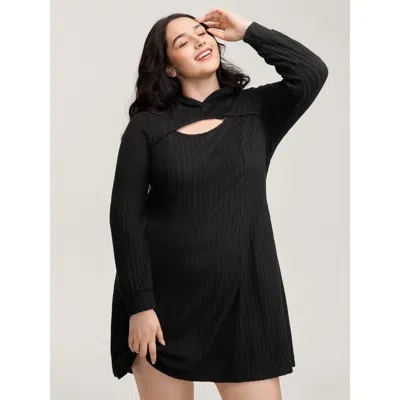 Bloomchic Women's Plus Size Textured Neck Cut-out A-line Midi Dress Black Synthetic Texture Short Casual Textu