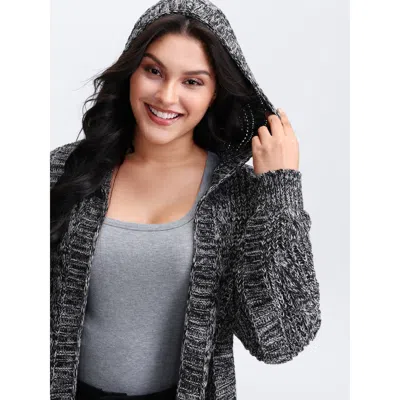 Bloomchic Women's Plus Size Textured Open Front Hooded Knit Cardigan Darkgray 3/4 Sleeve 10/m In Gray