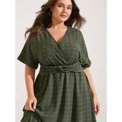 Bloomchic Women's Plus Size Textured Pleated Twist Waist Midi Dress Armygreen Synthetic Texture Midi Vacation 
