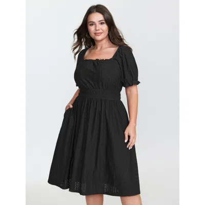 Bloomchic Women's Plus Size Textured Pocket Lined Mini Dress Black Non Knee Casual Texture 30/6x