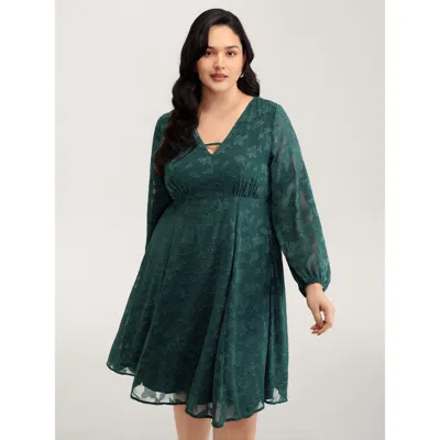 Bloomchic Women's Plus Size Textured Pockets Lined Midi Dress Teal Synthetic Texture Midi Elegant 10/m In Blue