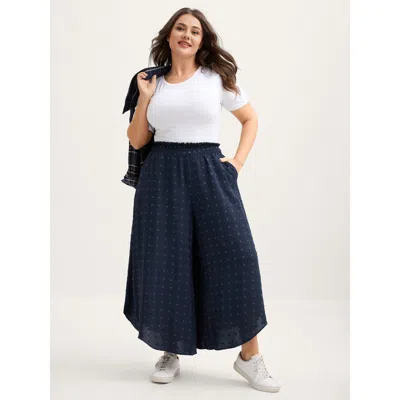 Bloomchic Women's Plus Size Textured Polka Dots Irregular Wide-leg Pants Indigo Polka Dots Wide Leg Mid Rise E In Purple
