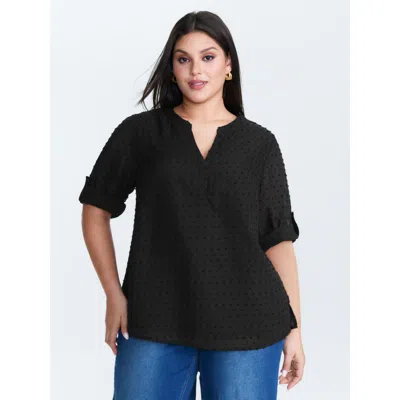 Bloomchic Women's Plus Size Textured Polka Dots Sheer Blouse Black Synthetic Texture Office 3/4 Sleeve 14-16/1
