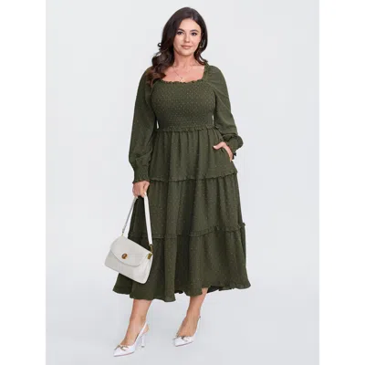 Bloomchic Women's Plus Size Textured Polka Dots Tiered Maxi Dress Armygreen Polka Dots Maxi Elegant Texture 22