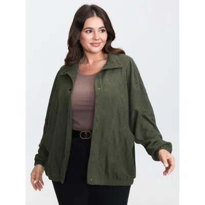 Bloomchic Women's Plus Size Textured Relaxed-fit Button Pocket Jacket Armygreen Non Cocoon 18-20/2x