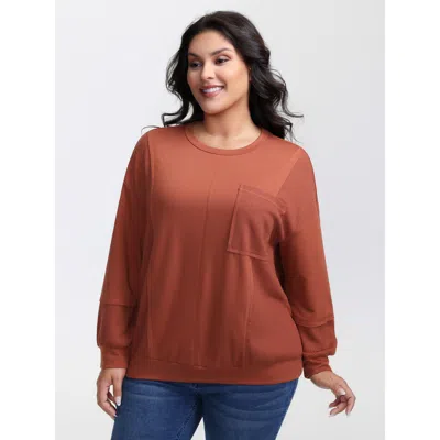 Bloomchic Women's Plus Size Textured Relaxed-fit Spliced Sweatshirt Orangered Casual 22-24/3x