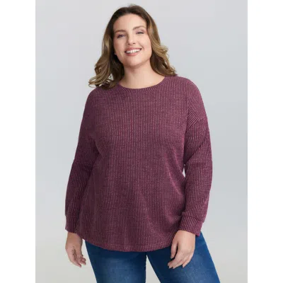 Bloomchic Women's Plus Size Textured Round Neck Drop Shoulder T-shirt Deeppurplered Synthetic Texture Casual L