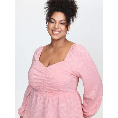 Bloomchic Women's Plus Size Textured Ruched Bodice Sweetheart Knit Top Nudepink Long Sleeve Elegant 10/m