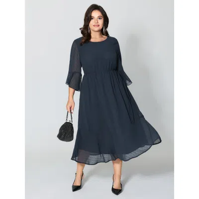 Bloomchic Women's Plus Size Textured Ruffled Sleeve Sheer Midi Dress Indigo Else Midi Party Mesh Panel 30/6x In Purple