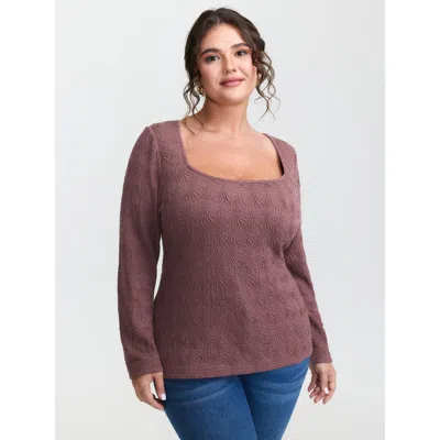 Bloomchic Women's Plus Size Textured Scoop Neck Fitted T-shirt Dustypink Synthetic Texture Elegant Long Sleeve In Pink