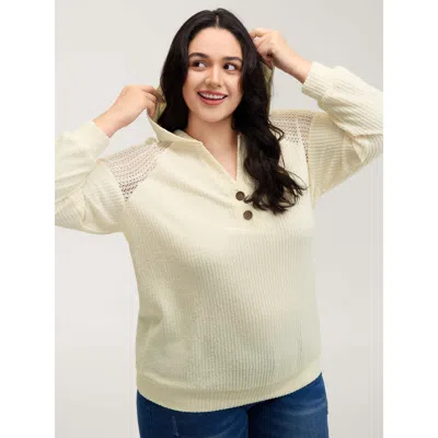 Bloomchic Women's Plus Size Textured Spliced Button Detail Hoodie Beige Casual 18-20/2x In Sand
