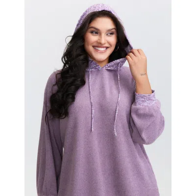 Bloomchic Women's Plus Size Textured Stretchy Color Contrast Hoodie Mauve Not Graphics Casual Hooded Neck 14-1 In Purple