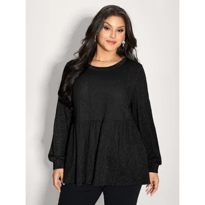 Bloomchic Women's Plus Size Textured Stretchy Flared Knit Top Black Extra Long Sleeve Party 10/m