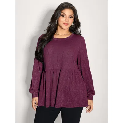 Bloomchic Women's Plus Size Textured Stretchy Flared Knit Top Plum Extra Long Sleeve Party 22-24/3x In Purple
