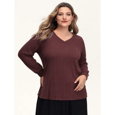 Bloomchic Women's Plus Size Textured Stretchy Furry Fabric T-shirt Burgundy Synthetic Texture Casual Extra Lon