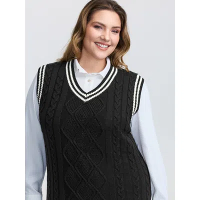 Bloomchic Women's Plus Size Textured Stripe Pinafore Mini Sweater Dress Black Non Short Texture 10/m