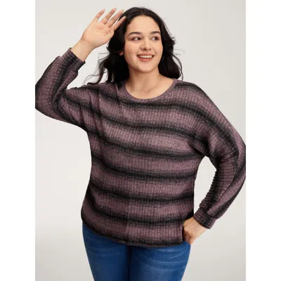 Bloomchic Women's Plus Size Textured Stripes Relaxed-fit Sweatshirt Black Casual 12/l