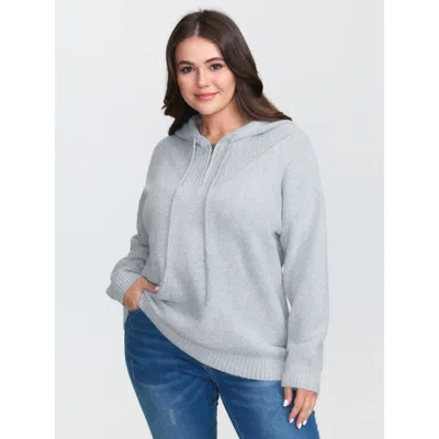 Bloomchic Women's Plus Size Textured Super Stretchy Hooded Pullover Mediumgray Not Graphics Long Sleeve Hooded