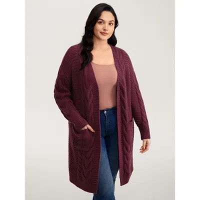 Bloomchic Women's Plus Size Textured Super Stretchy Pockets Knit Cardigan Plum Long Sleeve 22-24/3x In Purple