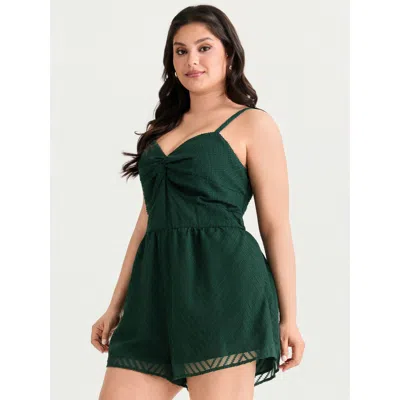 Bloomchic Women's Plus Size Textured Twist Knot Sleeveless Jumpsuit Darkgreen Elegant Relaxed Fit 22-24/3x In Green