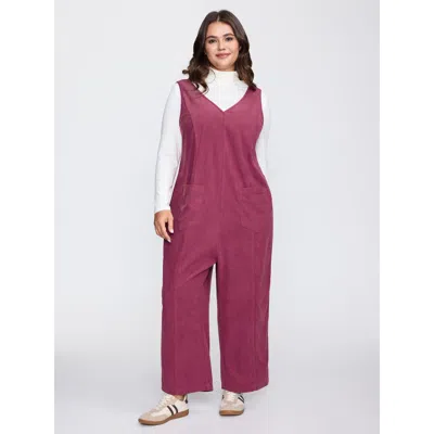 Bloomchic Women's Plus Size Textured V-neck Sleeveless Jumpsuit Rosered Casual 12/l