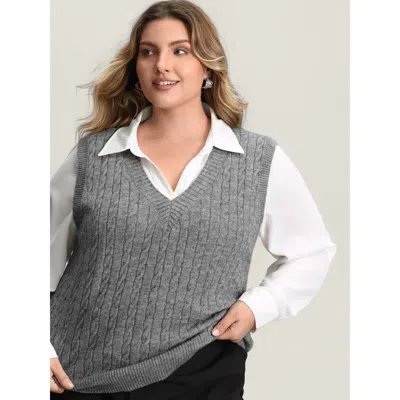 Bloomchic Women's Plus Size Textured V-neck Sweater Vest Mediumgray Sleeveless 14-16/1x