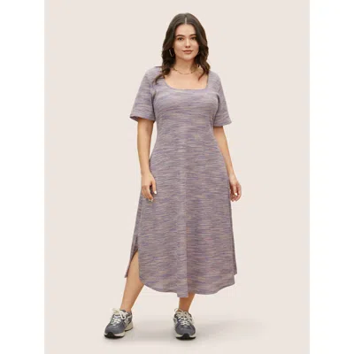 Bloomchic Women's Plus Size Textured Waffle Knit Crisscross Split Side Dress Mauve Synthetic Texture Maxi Ever In Purple