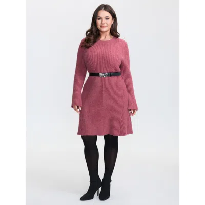 Bloomchic Women's Plus Size Textured Waist-defining A-line Sweater Dress Russet Non Tunic 10/m In Brown