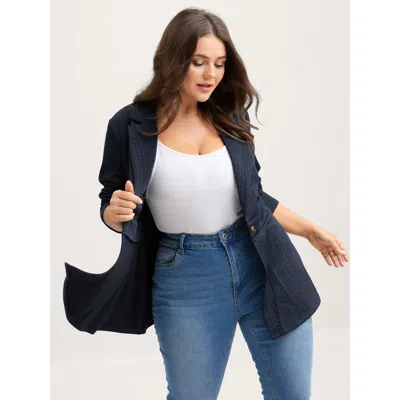 Bloomchic Women's Plus Size Textured Waist-defining Solid Blazer Indigo Not Graphics Cable Knit Sleeve Long Sl In Purple