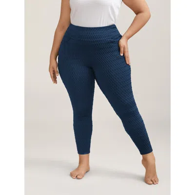 Bloomchic Women's Plus Size Textured Wide Waist Super Stretch Leggings Indigo High Stretch Skinny Fit Mid Rise In Purple