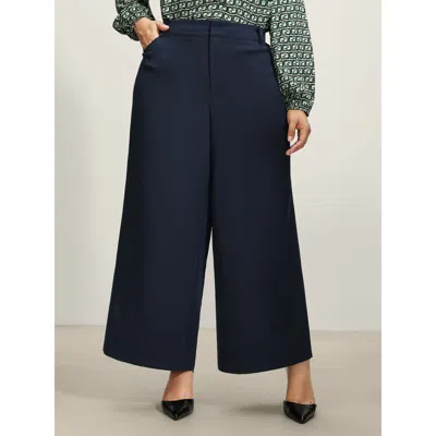 Bloomchic Women's Plus Size Textured Wide-leg Button Pants Indigo Non Wide Leg Mid Rise Office 12/l In Purple