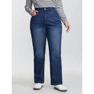 Bloomchic Women's Plus Size Thigh-friendly Back Elastic Waist Straight-leg Jeans Denimindigo Not Graphics Non 