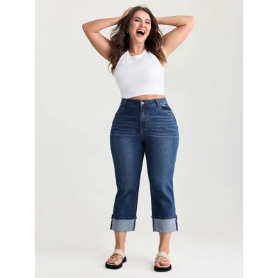 Bloomchic Women's Plus Size Thigh-friendly Capri Straight-leg Jeans Denimblue Not Graphics Non Straight Fit 10 In Blue