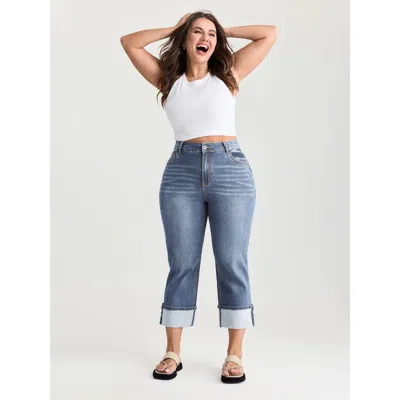 Bloomchic Women's Plus Size Thigh-friendly Capri Straight-leg Jeans Denimlightblue Not Graphics Non Straight F