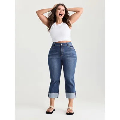 Bloomchic Women's Plus Size Thigh-friendly Capri Straight-leg Jeans Midblue Not Graphics Non Straight Fit 12/l