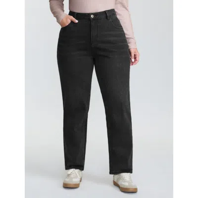 Bloomchic Women's Plus Size Thigh-friendly Cropped-fit Straight-leg Jeans Denimblack Not Graphics Non Straight In Black