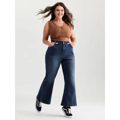 Bloomchic Women's Plus Size Thigh-friendly High-rise Flare Jeans Denimindigo Not Graphics Non Flared Medium St