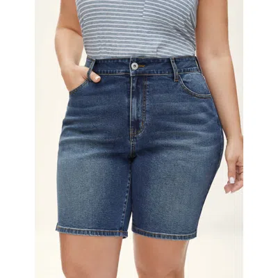 Bloomchic Women's Plus Size Thigh-friendly Moderate Stretch Denim Shorts Denimindigo Non High Rise Medium Stre